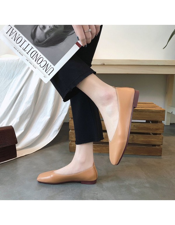 2021 spring and summer new flat sole single shoes retro square head shallow mouth grandma shoes one foot on lazy Doudou women's shoes wholesale 