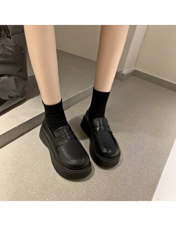 2021 autumn new British style small leather shoes, women's flat bottomed shoes, Lefu shoes, fashion thick soled single shoes wholesale