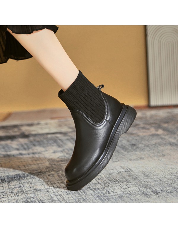 European station knitted stitched elastic Martin boots women's 2021 autumn and winter new fashion thick soled retro single boots chimney boots