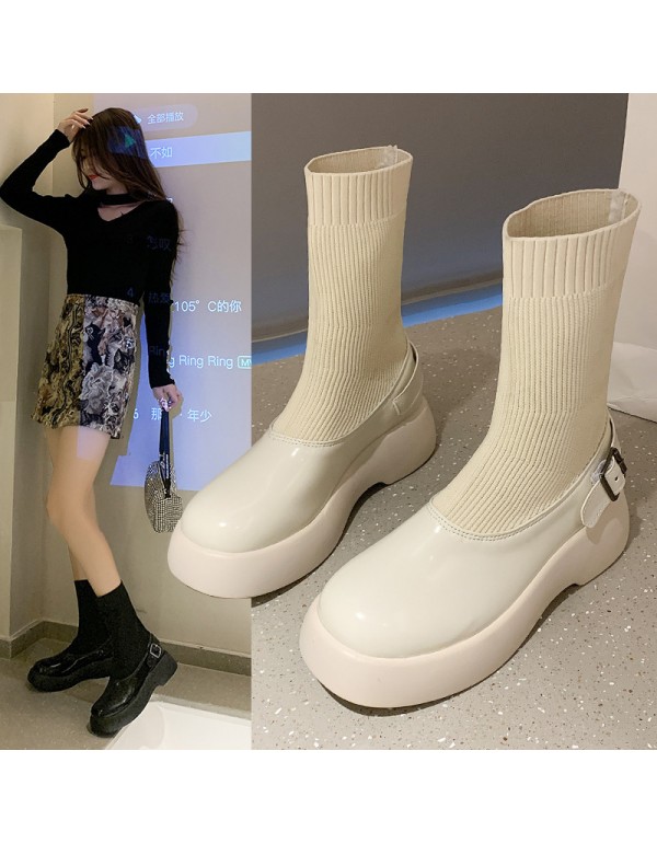British women's boots 2021 autumn new women's boots thick soled climax socks children's boots net red wool tube single boot 