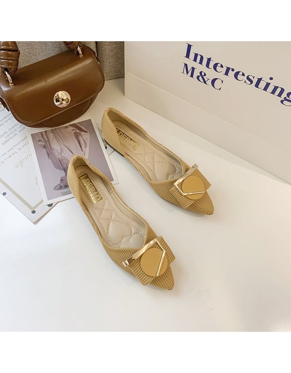 2021 spring and summer new Korean pointed single shoes flat bottom shallow mouth cloth surface one foot square buckle casual women's shoes wholesale 