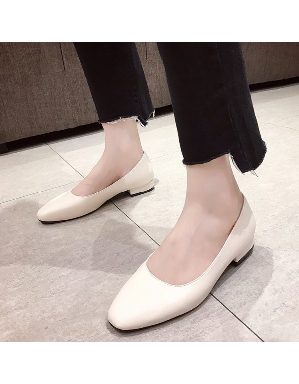 2021 spring new low heel shallow mouth single shoes thick heel square head leather black work shoes one foot women's shoes wholesale
