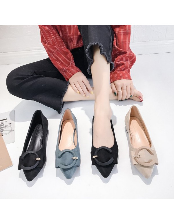 2021 spring new Korean version pointed single shoes thick heel shallow suede low heel women's shoes fashion work shoes wholesale