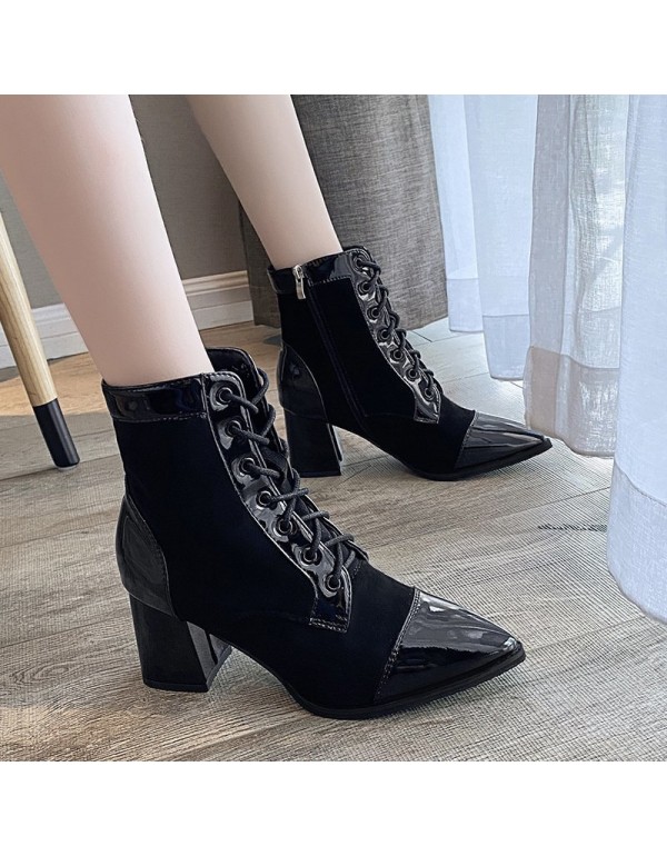 Autumn and winter fashion thick heel stitched elastic boots women's thin boots fashion large British short boots