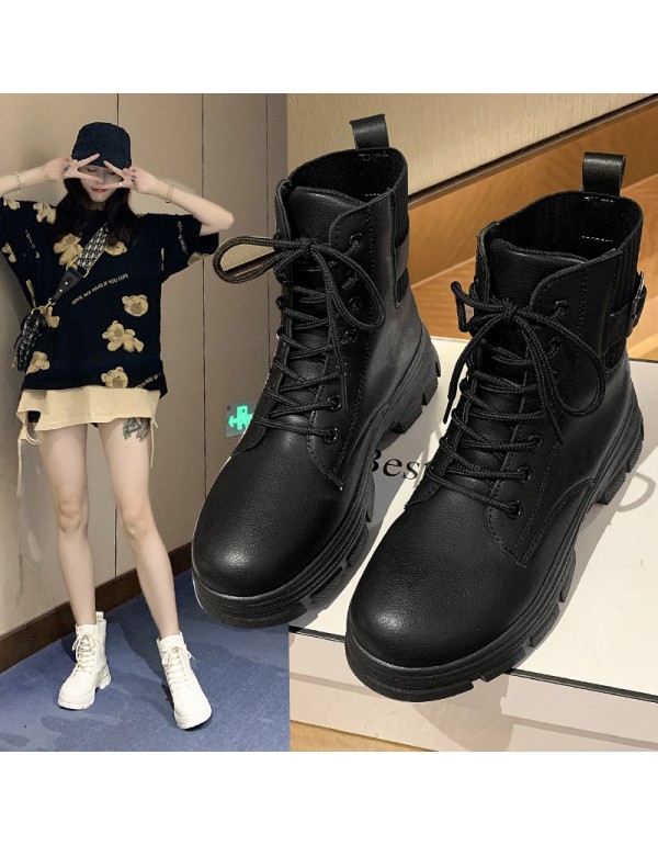 Martin boots women 2021 new autumn and winter English muffin thick soled lace up short boots soft soled sports single boots