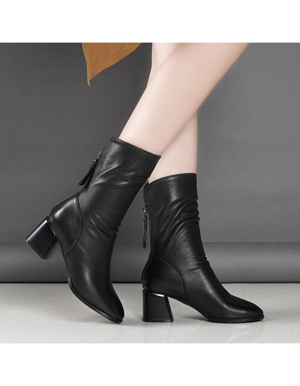 Martin boots women 2021 new thick heel Korean version middle heel pointed middle tube boots thin side zipper short boots women's wholesale