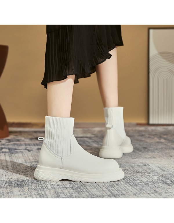 European station knitted stitched elastic Martin boots women's 2021 autumn and winter new fashion thick soled retro single boots chimney boots