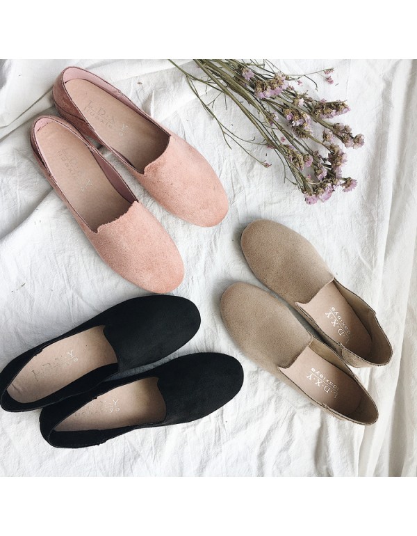 2021 spring new flat shoes women's round head women's single shoes one foot lazy shoes suede soft bottom Doudou women's shoes