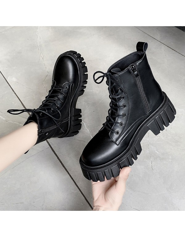 2021 autumn winter lace up Martin boots women's British fashion ins black short boots winter side zipper single boot shoes