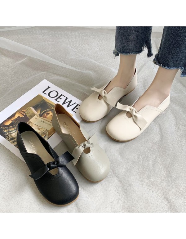 2021 spring new retro flat sole single shoes round head shallow mouth bean shoes soft sole comfortable casual women's shoes wholesale