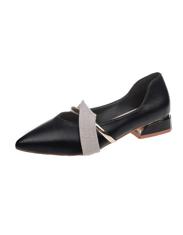 2021 autumn new pointed single shoes thick heel shallow mouth leather low heel women's shoes black professional four seasons work shoes 