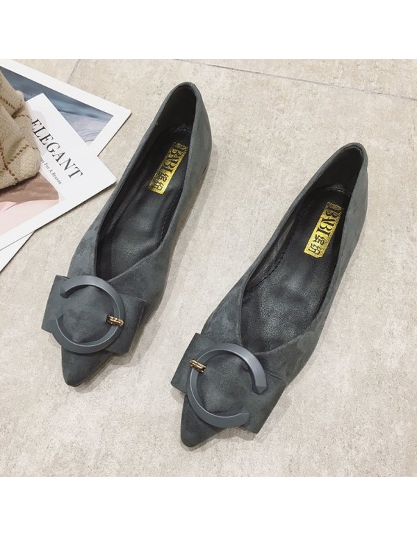 2021 spring new Korean shallow flat shoes pointed suede bow C button single shoes comfortable women's shoes wholesale