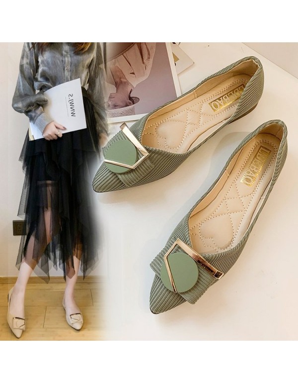 2021 spring and summer new Korean pointed single shoes flat bottom shallow mouth cloth surface one foot square buckle casual women's shoes wholesale 