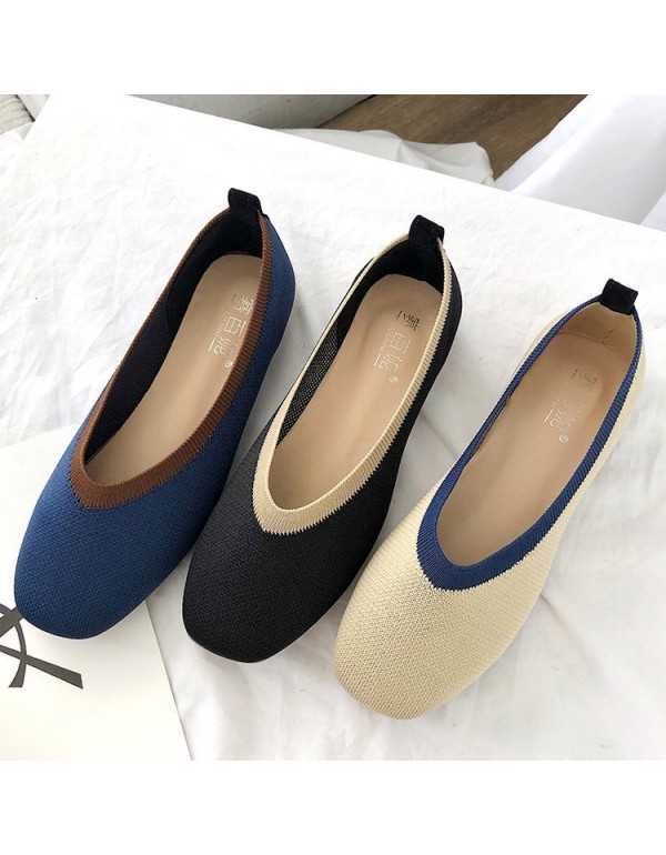 2021 spring new flat shoes women's shallow flat heel shoes comfortable flying woven breathable square head women's shoes wholesale