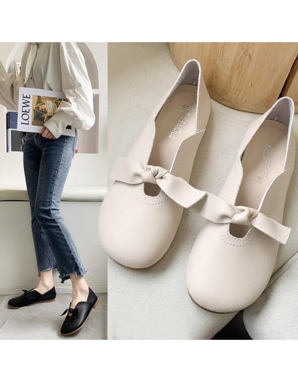 2021 spring new retro flat sole single shoes round head shallow mouth bean shoes soft sole comfortable casual women's shoes wholesale