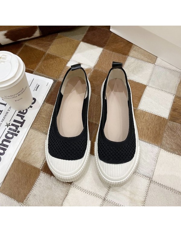 2021 summer new flat sole single shoes round head shallow mouth knitted breathable casual shoes comfortable student women's shoes wholesale