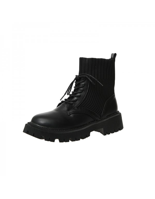 Martin boots women's spring and autumn 2021 new high explosion Street elastic small short boots black thin single boots