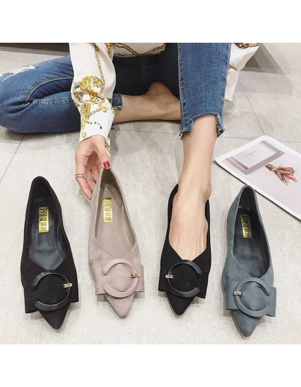 2021 spring new Korean shallow flat shoes pointed suede bow C button single shoes comfortable women's shoes wholesale