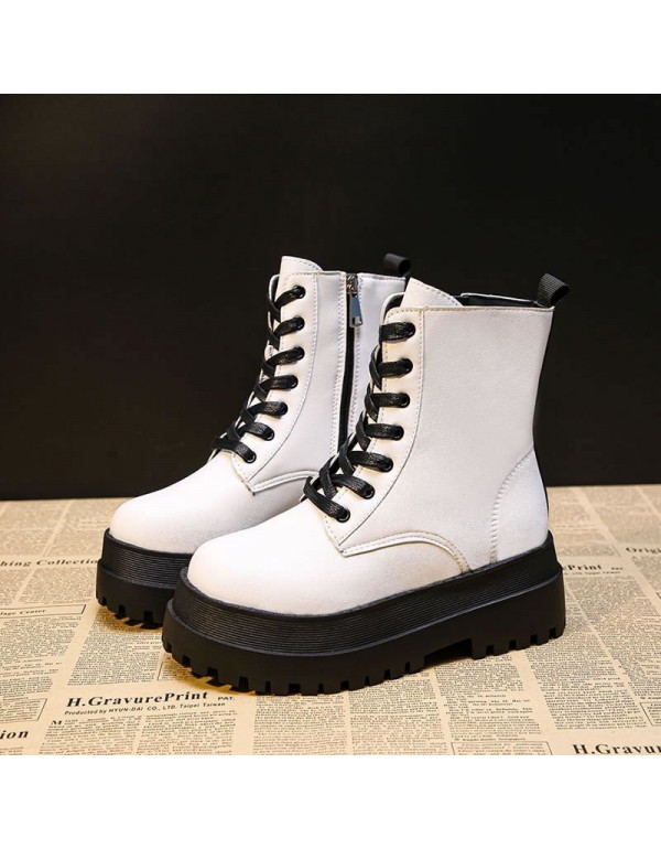 2021 autumn and winter new British short boots women's thick bottom with velvet lace up fashion Martin boots women's fashion wholesale hair