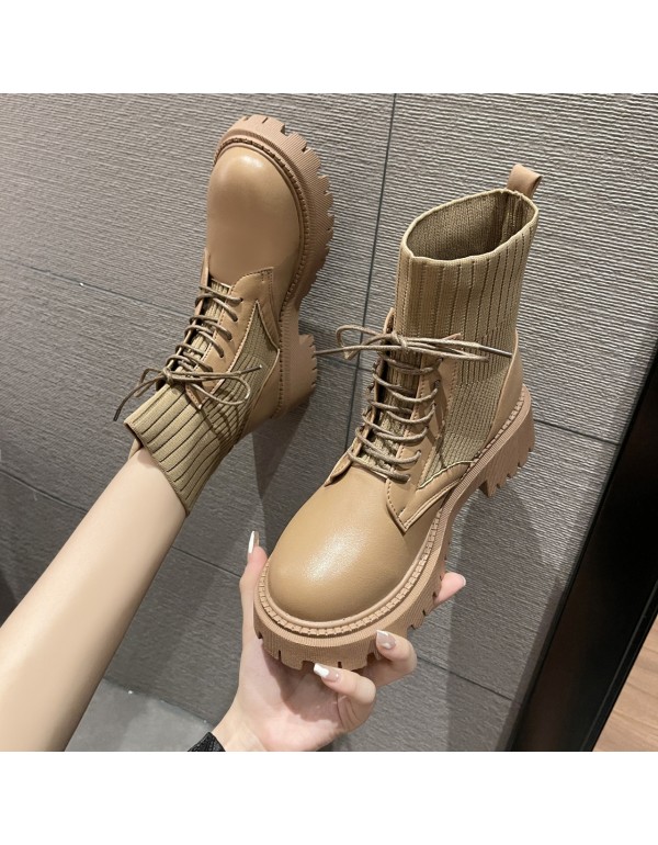 Martin boots women's spring and autumn 2021 new high explosion Street elastic small short boots black thin single boots