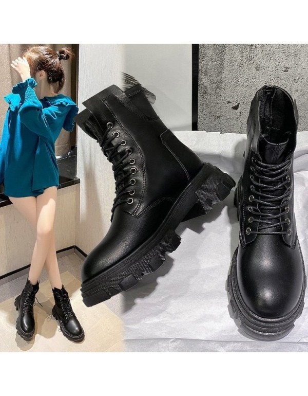 2021 Korean spring and autumn new handsome thin lace up thick soled Martin boots high top shoes women's fashion boots