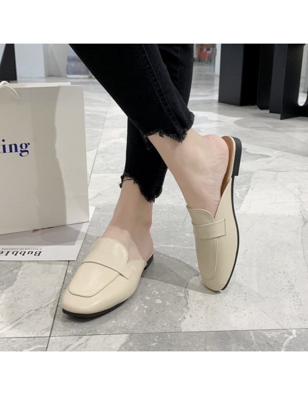 2021 spring and summer new Korean flat slippers women wear Baotou one foot lazy shoes Square Head women's shoes wholesale