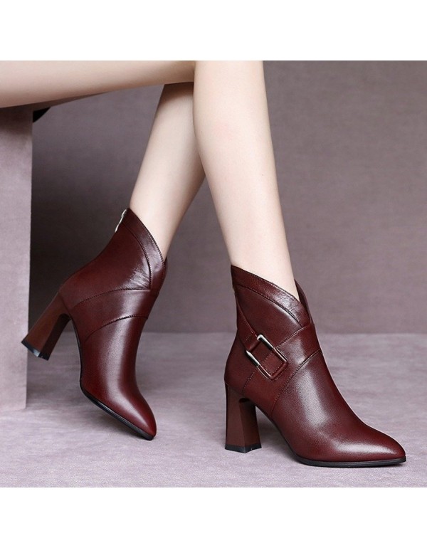 European and American high-heeled short boots women's 2021 spring and winter new pointed fashion boots fashion medium thick heel women's shoes