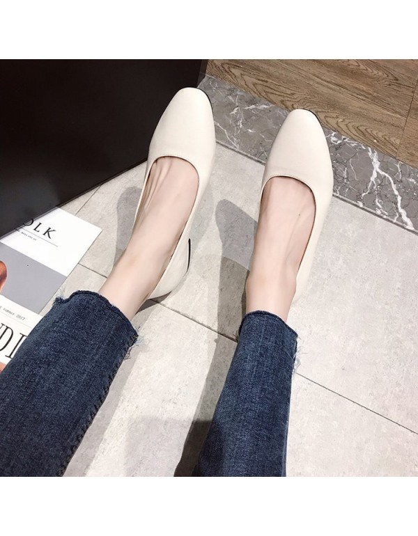 2021 spring new low heel shallow mouth single shoes thick heel square head leather black work shoes one foot women's shoes wholesale