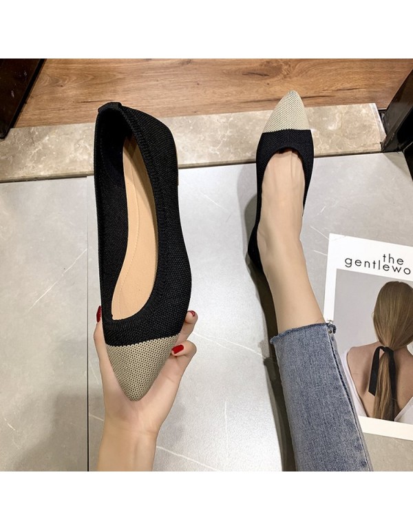 2021 summer new pointed shallow mouth flat shoes women's flying weaving breathable fashion color matching flat sole shoes women's shoes wholesale