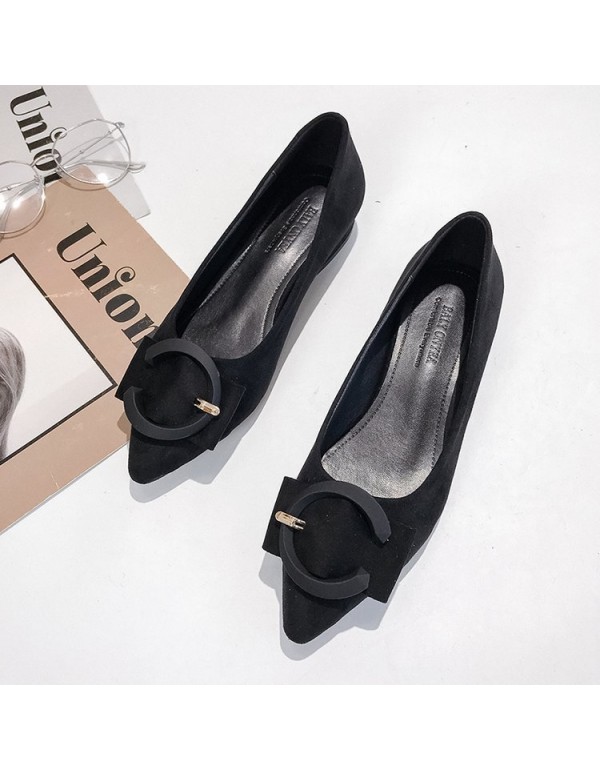 2021 spring new Korean version pointed single shoes thick heel shallow suede low heel women's shoes fashion work shoes wholesale