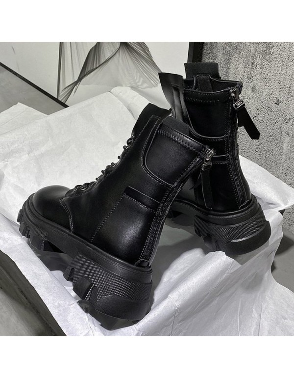 2021 Korean spring and autumn new handsome thin lace up thick soled Martin boots high top shoes women's fashion boots