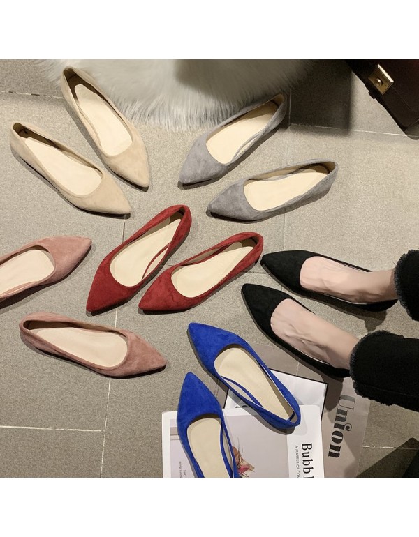 2021 spring new Korean version pointed single shoes shallow flat shoes Suede Black comfortable working women's shoes wholesale