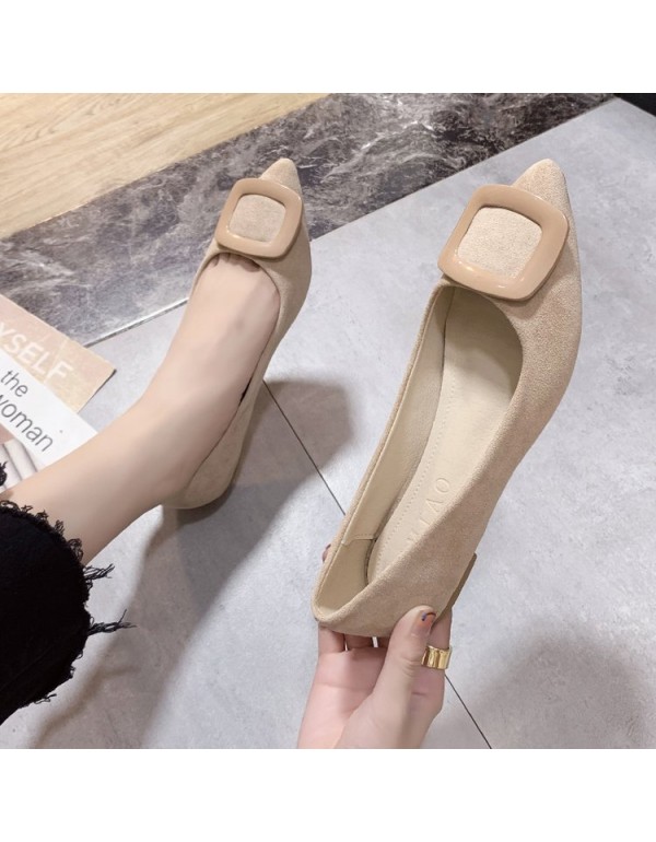 2021 spring new square button shallow flat sole single shoes pointed suede comfortable women's shoes comfortable work shoes wholesale