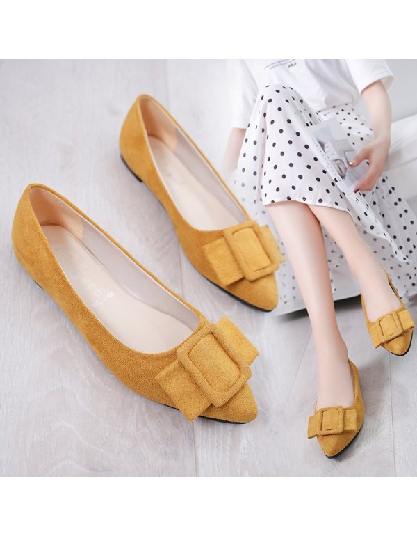 2021 spring new bow pointed shallow mouth single shoes flat bottomed suede flat heels women's shoes comfortable four seasons shoes wholesale