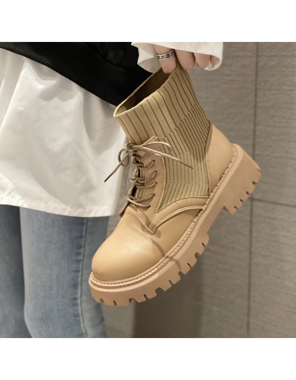 Martin boots women's spring and autumn 2021 new high explosion Street elastic small short boots black thin single boots