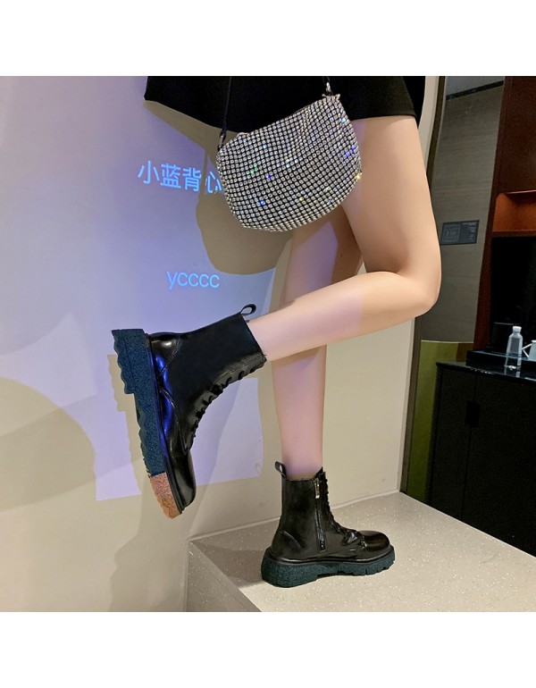 Net red 2021 autumn and winter new thin Martin boots women's British style thick soled motorcycle short boots middle heel boots 