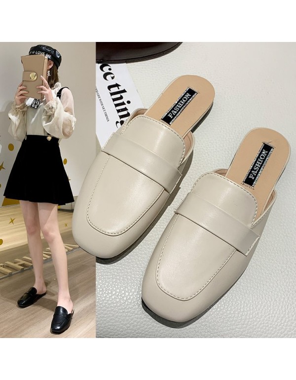 2021 spring and summer new Korean flat slippers women wear Baotou one foot lazy shoes Square Head women's shoes wholesale