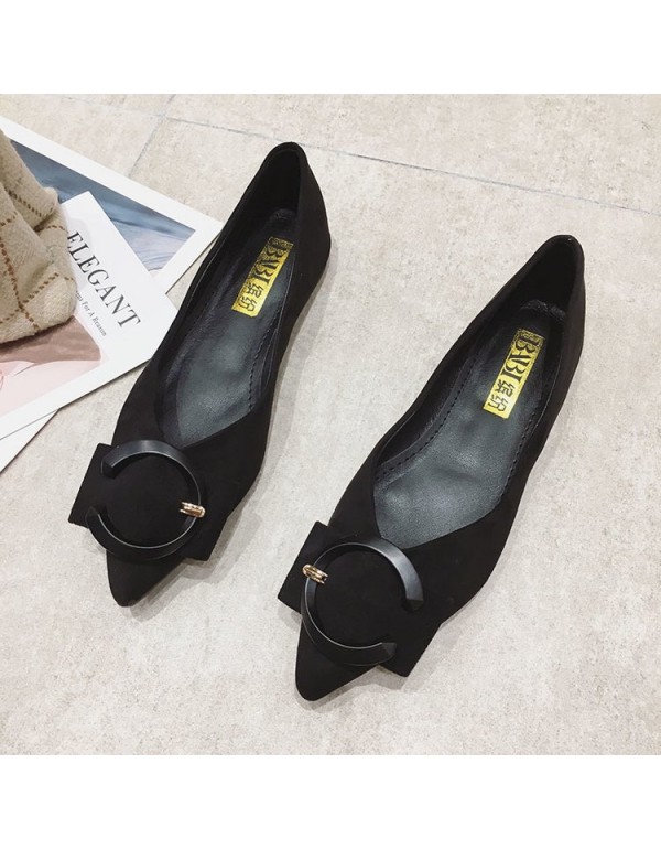 2021 spring new Korean shallow flat shoes pointed suede bow C button single shoes comfortable women's shoes wholesale