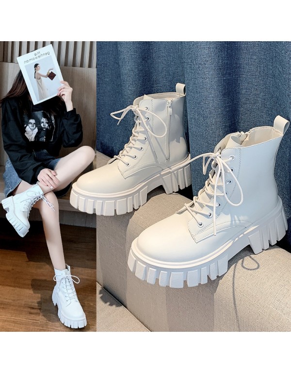 2021 autumn winter lace up Martin boots women's British fashion ins black short boots winter side zipper single boot shoes