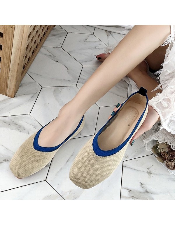 2021 spring new flat shoes women's shallow flat heel shoes comfortable flying woven breathable square head women's shoes wholesale