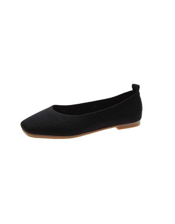 2021 spring new retro flying woven single shoes breathable square head shallow mouth flat shoes comfortable Four Seasons Women's shoes wholesale