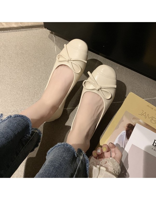 2021 spring new women's shoes Korean round head shallow flat sole single shoes bow comfortable soft bottom bean shoes wholesale