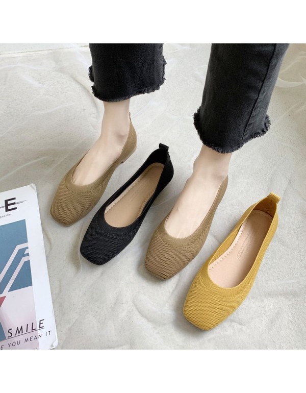 2021 spring new retro flying woven single shoes breathable square head shallow mouth flat shoes comfortable Four Seasons Women's shoes wholesale