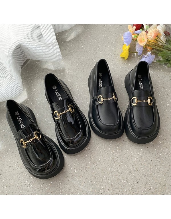 2021 autumn new black small leather shoes women's fashion thick soled British leffer shoes casual muffin soled single shoes wholesale
