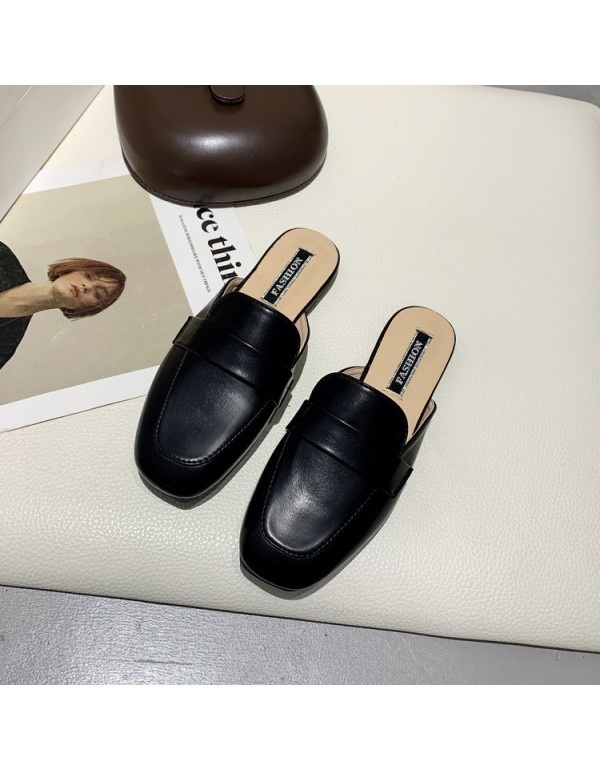 2021 spring and summer new Korean flat slippers women wear Baotou one foot lazy shoes Square Head women's shoes wholesale