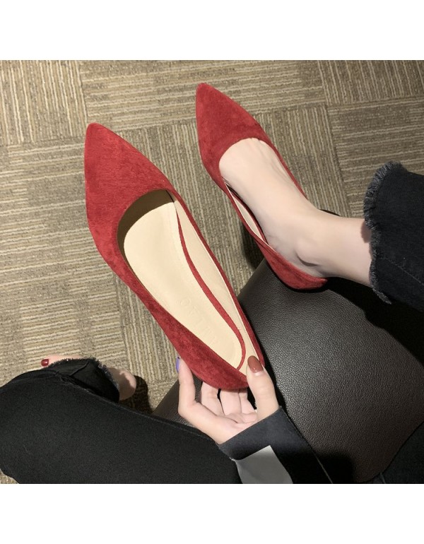 2021 spring new Korean version pointed single shoes shallow flat shoes Suede Black comfortable working women's shoes wholesale