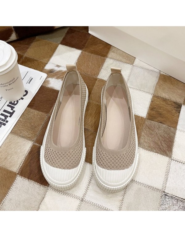 2021 summer new flat sole single shoes round head shallow mouth knitted breathable casual shoes comfortable student women's shoes wholesale