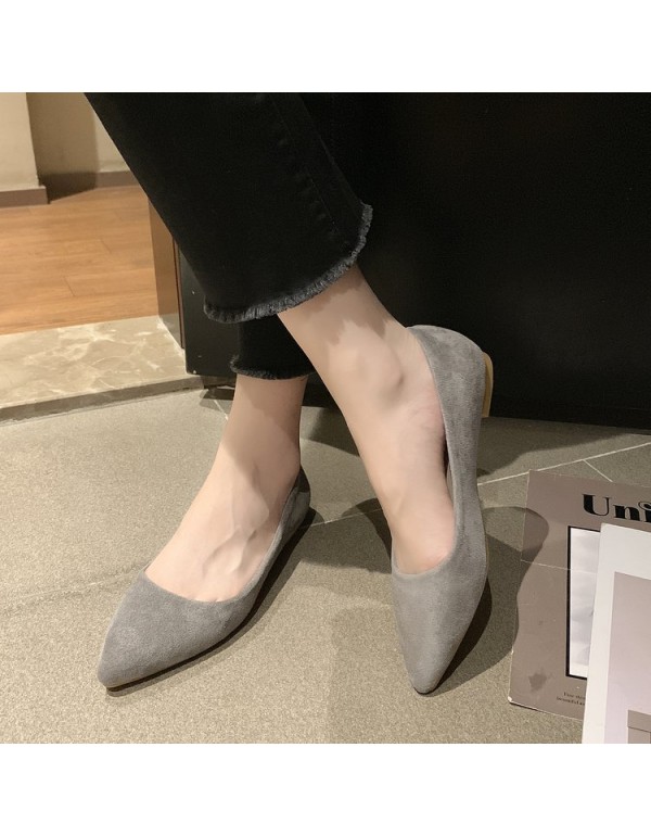 2021 spring new Korean version pointed single shoes shallow flat shoes Suede Black comfortable working women's shoes wholesale