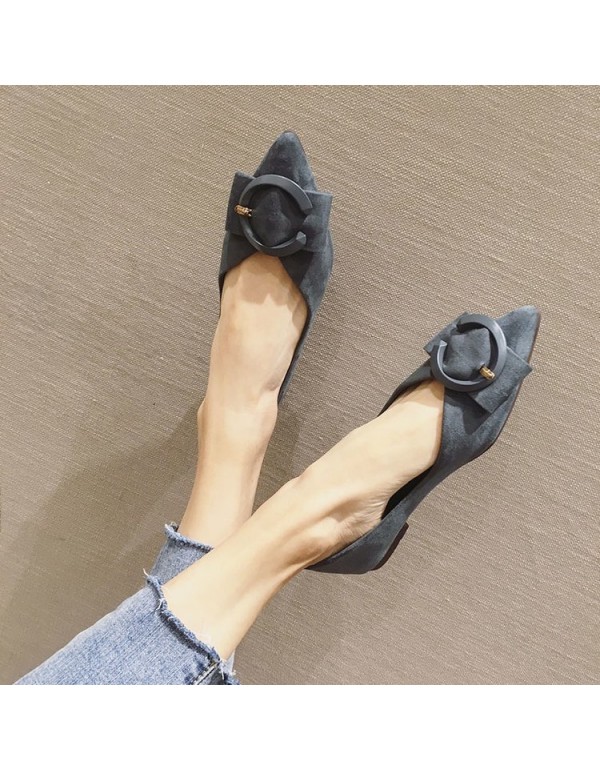2021 spring new Korean shallow flat shoes pointed suede bow C button single shoes comfortable women's shoes wholesale
