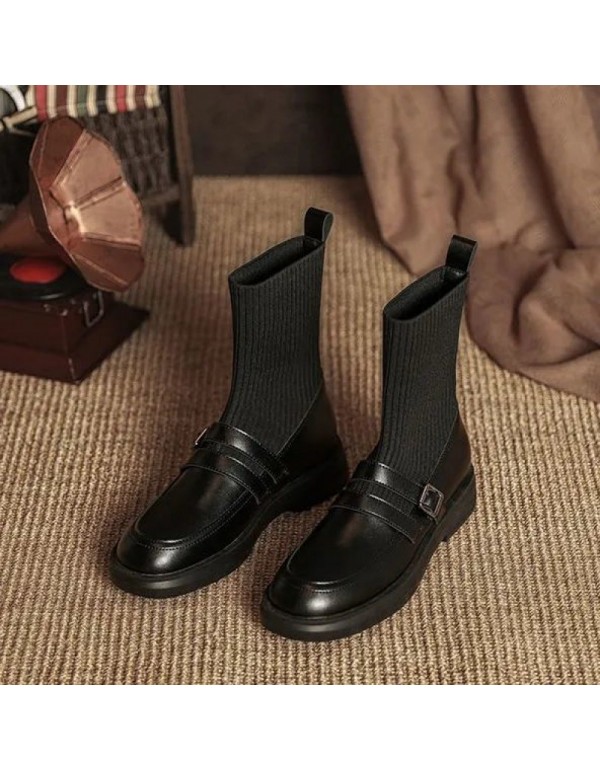 Thin boots women's British style elastic socks boots show thin short boots 2021 new spring and autumn single boots increase the trend of Martin boots